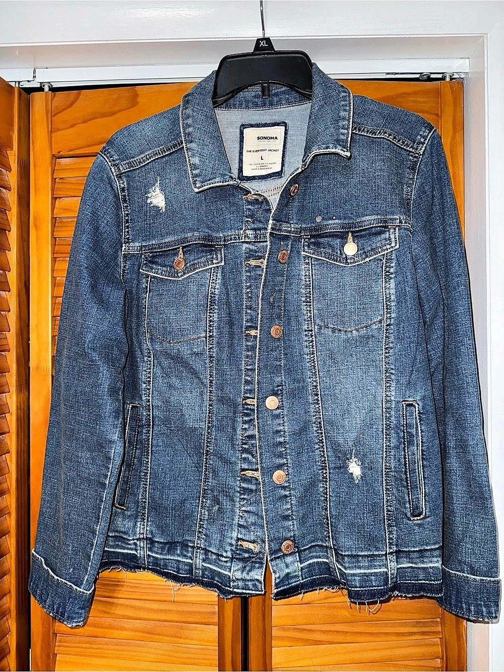 Women's Blue Distressed Denim Jacket